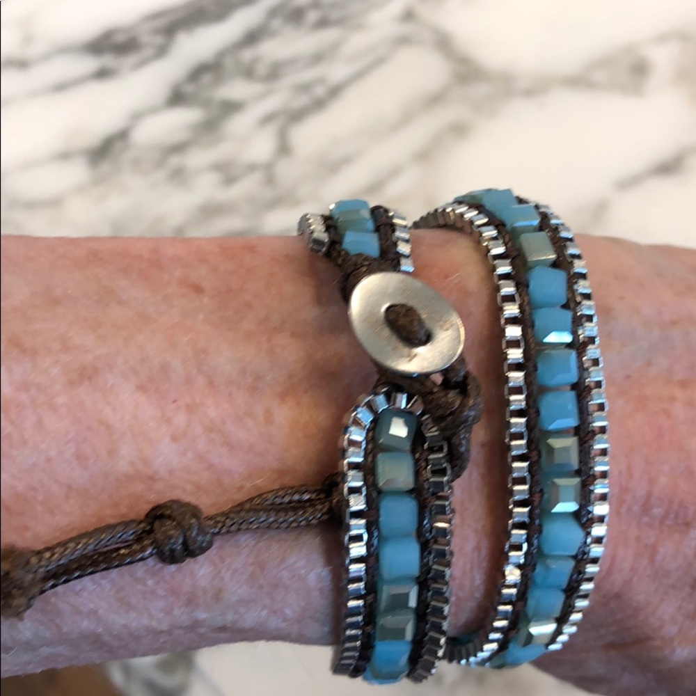 KATIE SOLEIL handmade two-wrap bracelet, sq turq